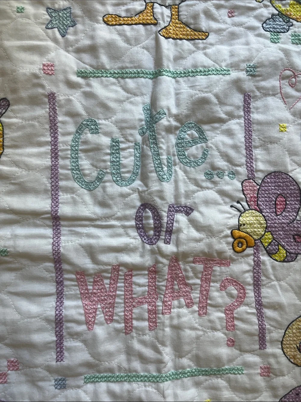 Handmade Cross Stitch Quilt Approx. 34” x 43”